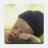 Eerste kerstboom foto Metal Square Ornament (Achterkant)