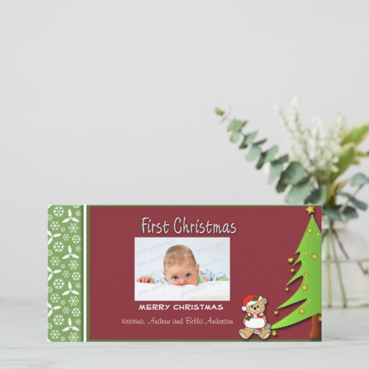 Eerste kerstboom fotokaart feestdagenkaart (Staand voorkant)