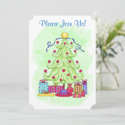 Eerste kerstboom Groene Aangepaste Uitnodiging Ope (Staand voorkant)