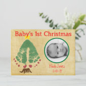 Eerste kerstboom met kerstcadeautjes voor baby's feestdagenkaart (Staand voorkant)