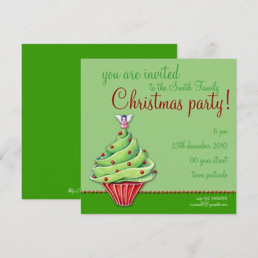 Eerste kerstboom Uitnodiging voor groene kersttaar (Voorkant / Achterkant)