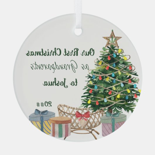 Eerste kerstboom voor grootouders en Wieg Glas Ornament (Achterkant)