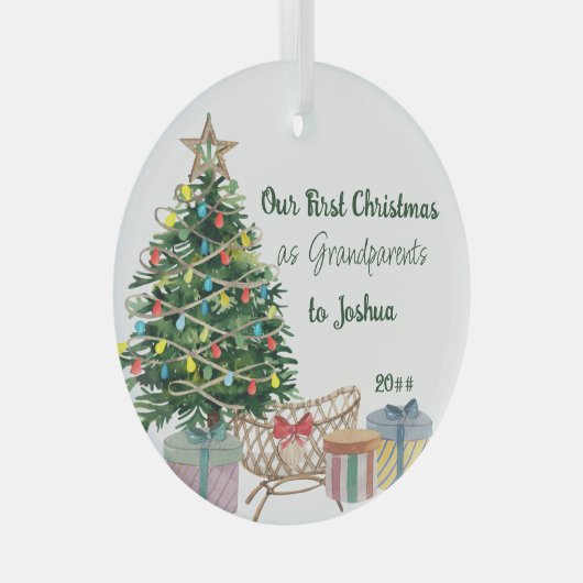 Eerste kerstboom voor grootouders en Wieg Glas Ornament (Voorkant Rechts)
