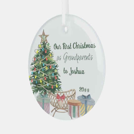 Eerste kerstboom voor grootouders en Wieg Glas Ornament (Voorkant links)