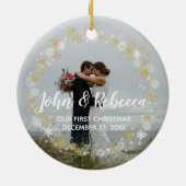 Eerste kerstboomversiering voor huwelijksfeest keramisch ornament (Achterkant)