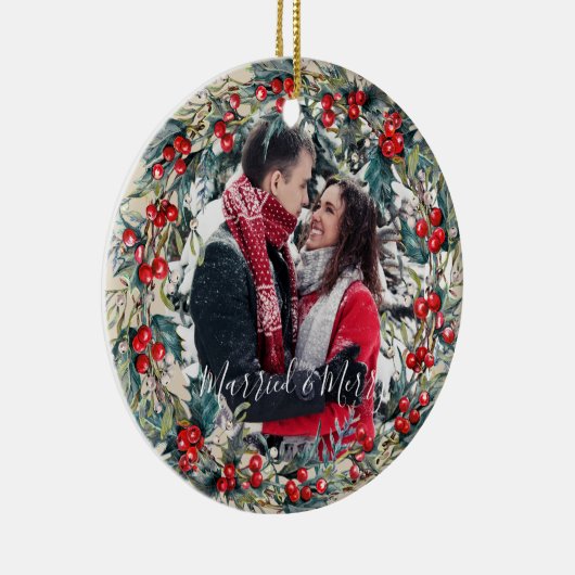 Eerste kerstboomversiering voor huwelijksfeest keramisch ornament (Rechts)