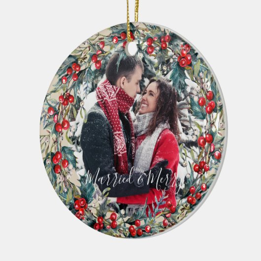 Eerste kerstboomversiering voor huwelijksfeest keramisch ornament (Links)