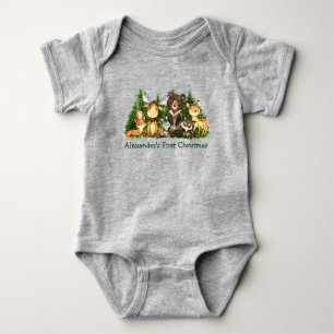 Eerste kerstbos Bosdieren grijs Romper