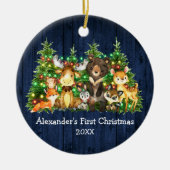 Eerste Kerstbos Dieren Lichten Blauw FOTO Keramisch Ornament (Voorkant)