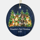 Eerste Kerstbos Dieren Lichten Blauw FOTO Keramisch Ornament (Links)