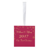 Eerste kerstbruiloft Foto Cube Ornament (Rechts)