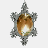 Eerste kerstbruiloft Foto Snowflake Pewter Chr Tin Sneeuwvlok Ornament (Links)