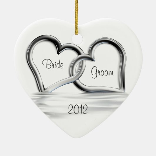 Eerste kerstbruiloft keramisch ornament (Achterkant)