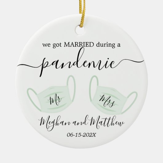 Eerste kerstbruiloft pandemische quarantainemachin keramisch ornament (Voorkant)