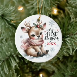 Eerste kerstcadeau baby rendier foto keramisch ornament