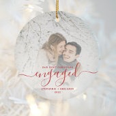 Eerste kerstcadeau Foto met helder rood script Keramisch Ornament