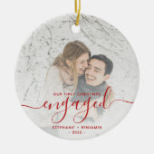 Eerste kerstcadeau Foto met helder rood script Keramisch Ornament (Voorkant)