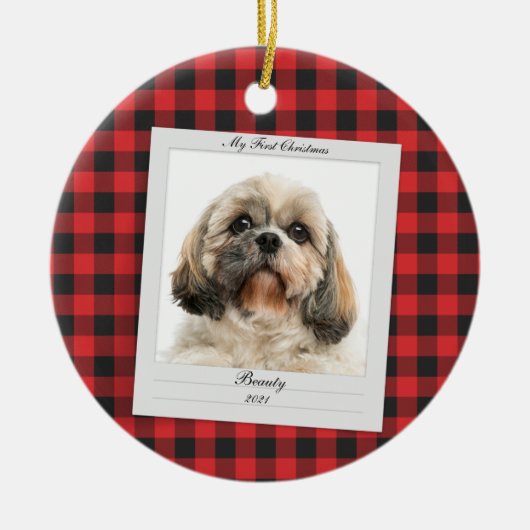 Eerste kerstcadeau Foto Pet Name Year Aangepast Keramisch Ornament (Voorkant)