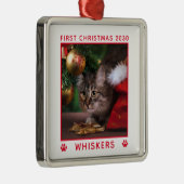 Eerste kerstcadeau Fotonaam jaar Aangepast Metalen Ornament (Rechts)