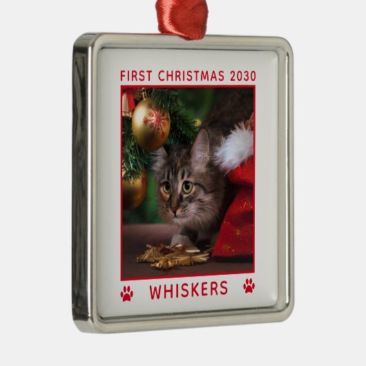 Eerste kerstcadeau Fotonaam jaar Aangepast Metalen Ornament (Rechts)