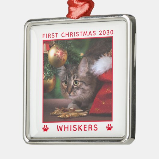 Eerste kerstcadeau Fotonaam jaar Aangepast Metalen Ornament (Links)