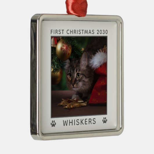 Eerste kerstcadeau Fotonaam jaar Aangepast Metalen Ornament (Rechts)