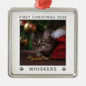 Eerste kerstcadeau Fotonaam jaar Aangepast Metalen Ornament (Voorkant)
