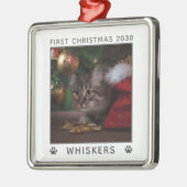 Eerste kerstcadeau Fotonaam jaar Aangepast Metalen Ornament (Links)