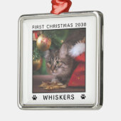 Eerste kerstcadeau Fotonaam schilderen Afdrukken A Metalen Ornament (Links)