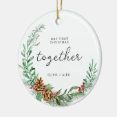 Eerste kerstcadeau samen met kerstpaar keramisch ornament (Links)