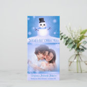 Eerste kerstcadeau voor baby's Snowman Blue Feestdagenkaart (Staand voorkant)