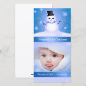Eerste kerstcadeau voor baby's Snowman Blue Feestdagenkaart (Voorkant / Achterkant)