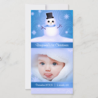 Eerste kerstcadeau voor baby's Snowman Blue Feestdagenkaart