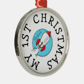 Eerste kerstcadeau voor Kinder Retro Rocketship-se Metalen Ornament (Rechts)