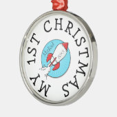 Eerste kerstcadeau voor Kinder Retro Rocketship-se Metalen Ornament (Links)