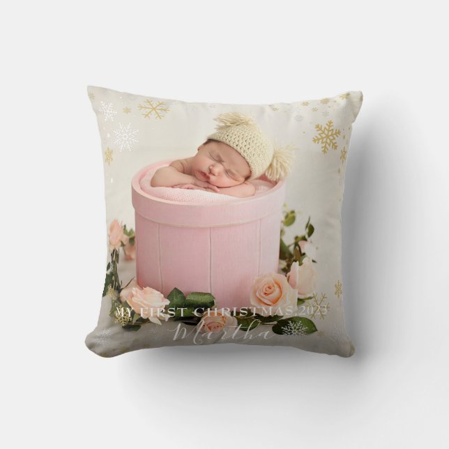 Eerste kerstcadeau voor meisje Snowflake Lijst fot Kussen (Voorkant)