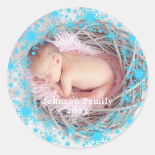 Eerste kerstcadeau voor meisje Snowflake Lijst fot Ronde Sticker