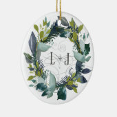 Eerste kerstcadeau Waterverf met groot monogram Keramisch Ornament (Rechts)