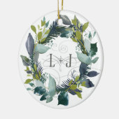 Eerste kerstcadeau Waterverf met groot monogram Keramisch Ornament (Links)
