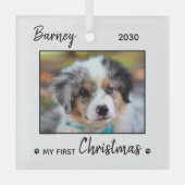 Eerste kerstcadeaufoto Aangepaste hond foto Glas Ornament (Voorkant)