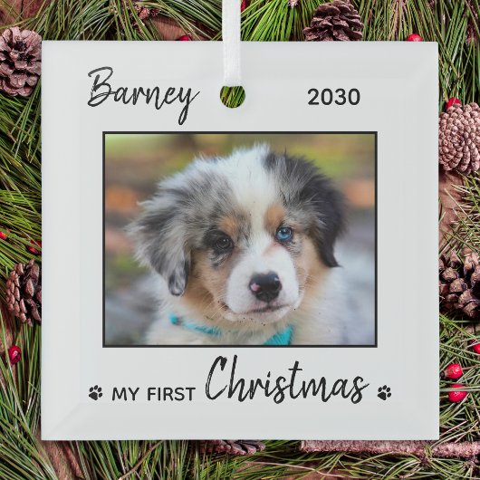 Eerste kerstcadeaufoto Aangepaste hond foto Glas Ornament