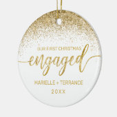 Eerste kerstcadeaufoto met Gold Glitter Script Keramisch Ornament (Links)