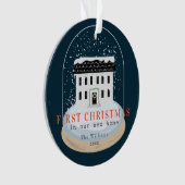 Eerste kerstcadeaufoto SneeuwWereldbol Navy Holida Ornament (voorkant)