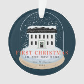 Eerste kerstcadeaufoto SneeuwWereldbol Navy Holida Ornament (voorkant)