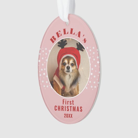 Eerste kerstcadeaufoto Stars Blush Pink Ornament (voorkant)