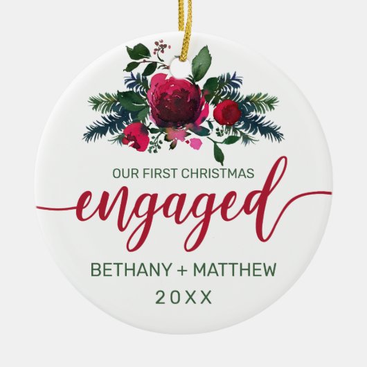 Eerste kerstcadeaufoto Waterverf Roos foto Keramisch Ornament (Voorkant)