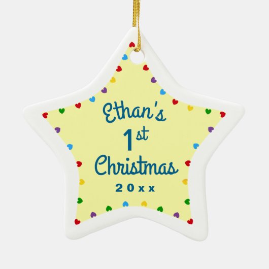 Eerste kerstcadeauster voor de eerste baby keramisch ornament (Achterkant)