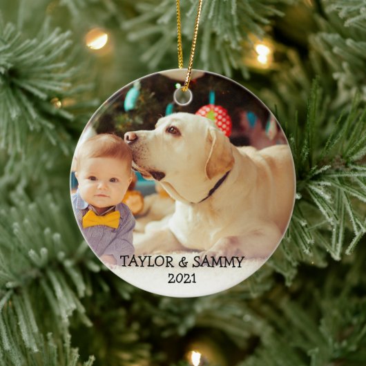 Eerste kerstcadeautje Aangepaste foto voor baby's  Keramisch Ornament (Boom)