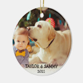 Eerste kerstcadeautje Aangepaste foto voor baby's  Keramisch Ornament (Links)