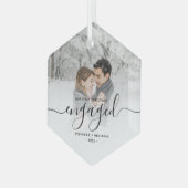 Eerste kerstcadeautje Aangepaste foto Zwart script Glas Ornament (Voorkant links)